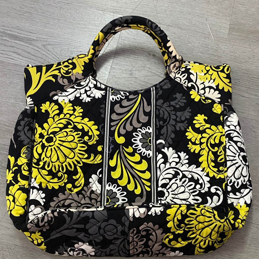 Vera Bradley Glenna Tote Bag Set of 2 Womens Black Yellow Night and Day Floral